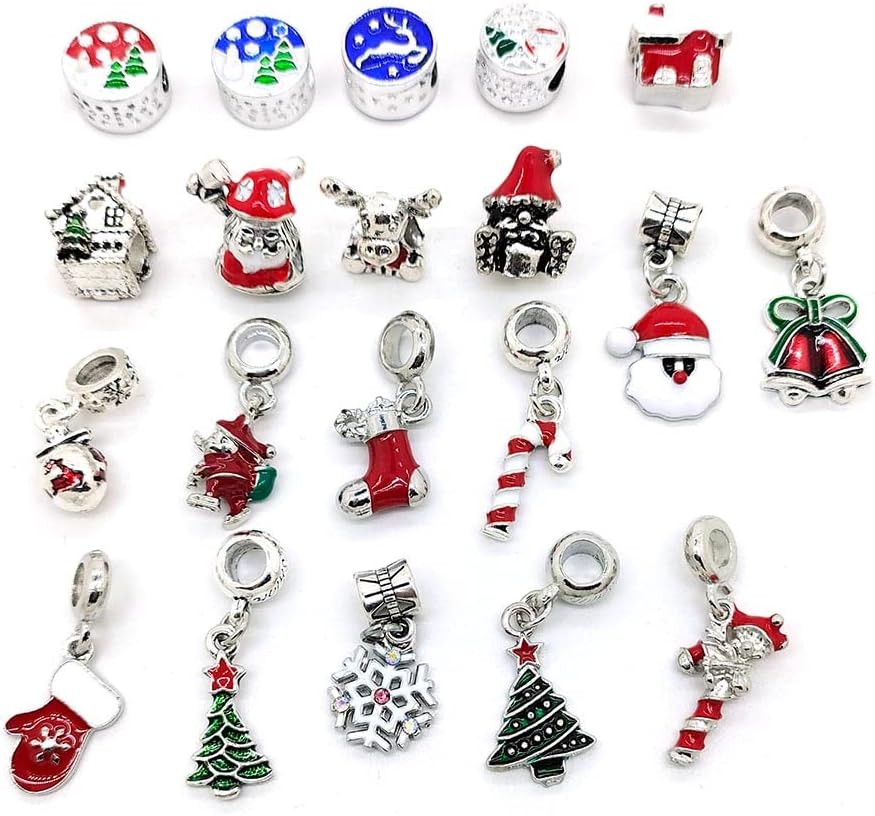 Cuentas de Navidad mixtas, 40 piezas de dijes para hacer joyas, cuentas de aleación esmaltada con agujero grande de rinesotono, varios colores y