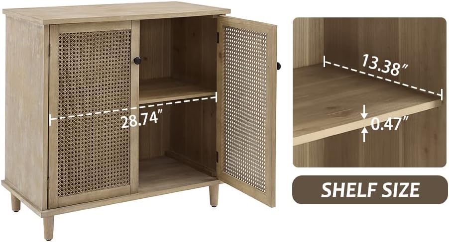 Zouron Armario moderno de ratán de 32 pulgadas, gabinete de almacenamiento de cocina con 2 puertas de mimbre, armario de buffet, baúl de