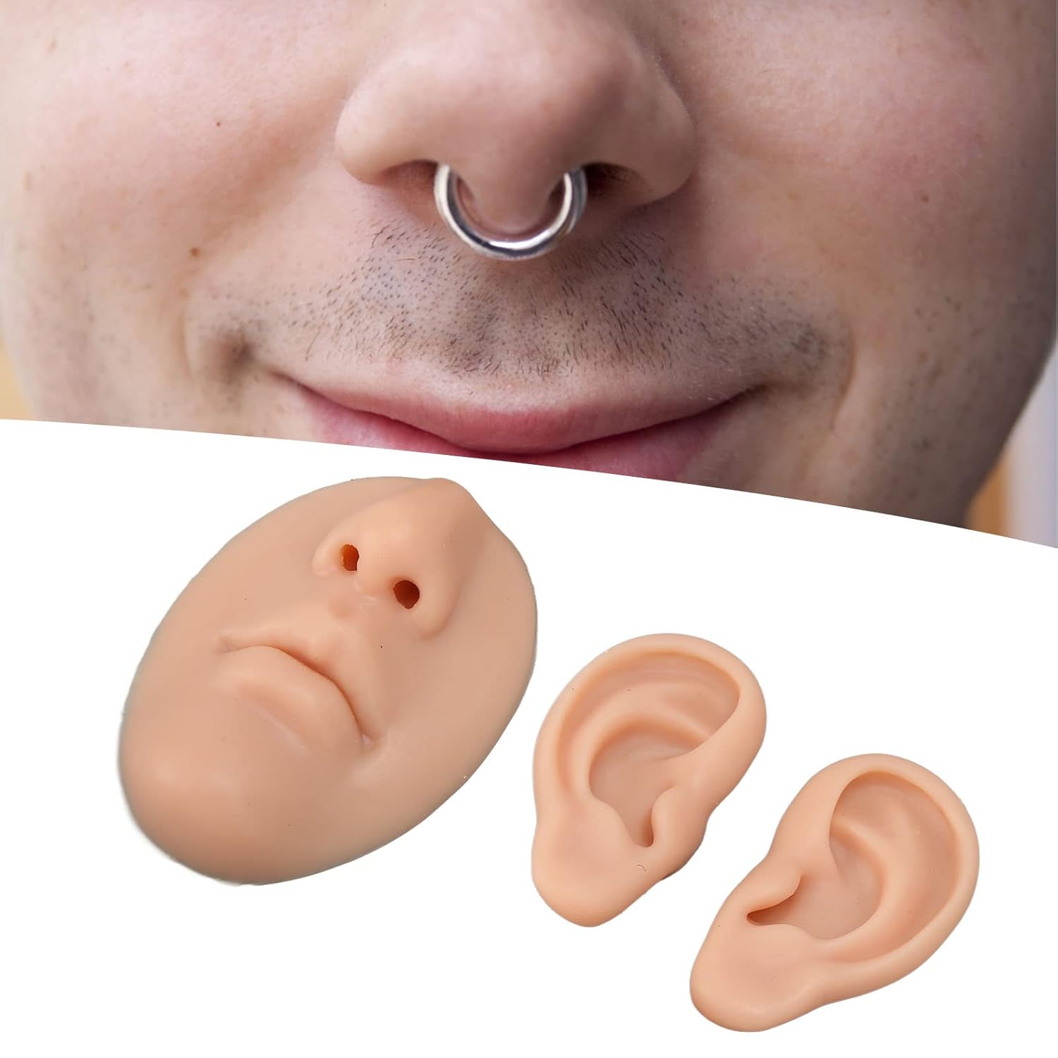 Betued Silicone Piercing Model for Novice Practice, Simulated Appearance, Realistic Experience in Nose and Ear Piercing (Medium Skin Color)