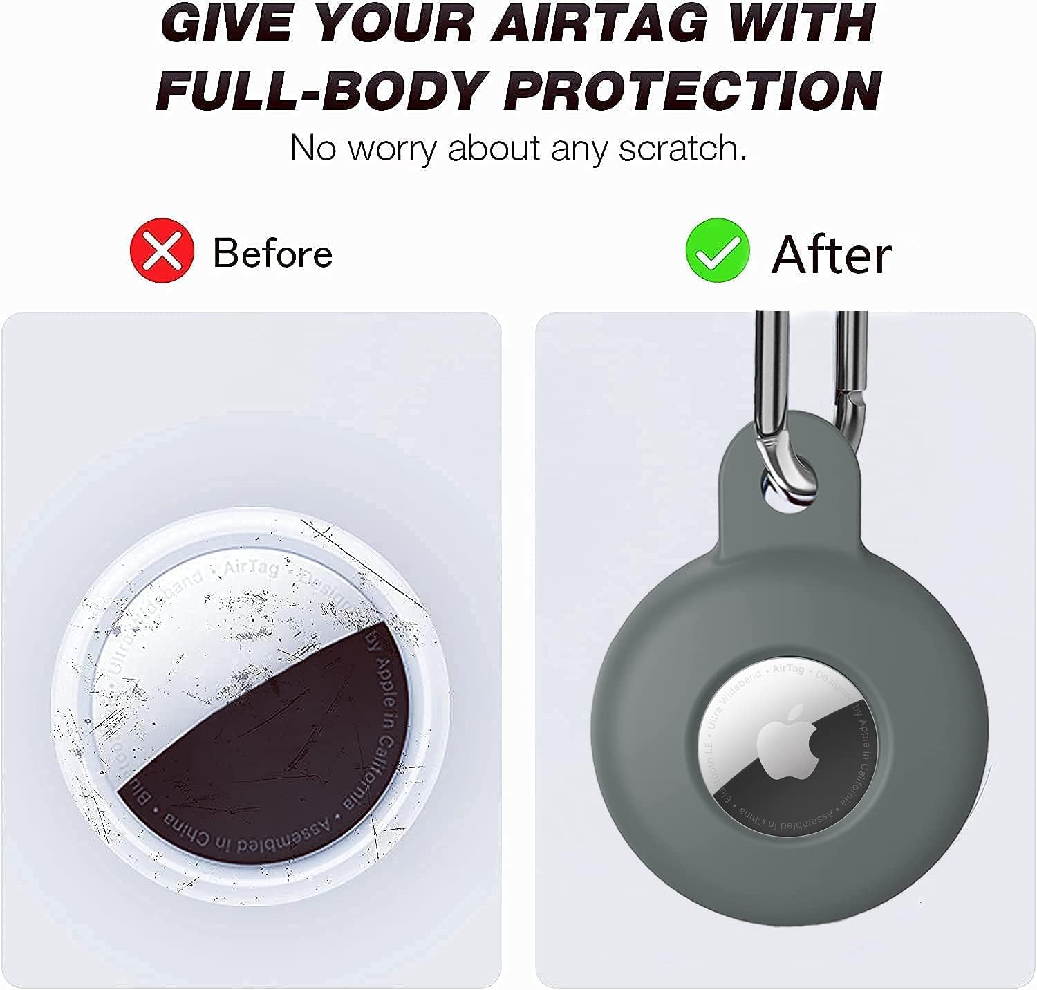 Paquete de 4 soportes para AirTag de Apple, funda para Airtag con llavero antipérdida, funda protectora de silicona adecuada para mochilas de niños,