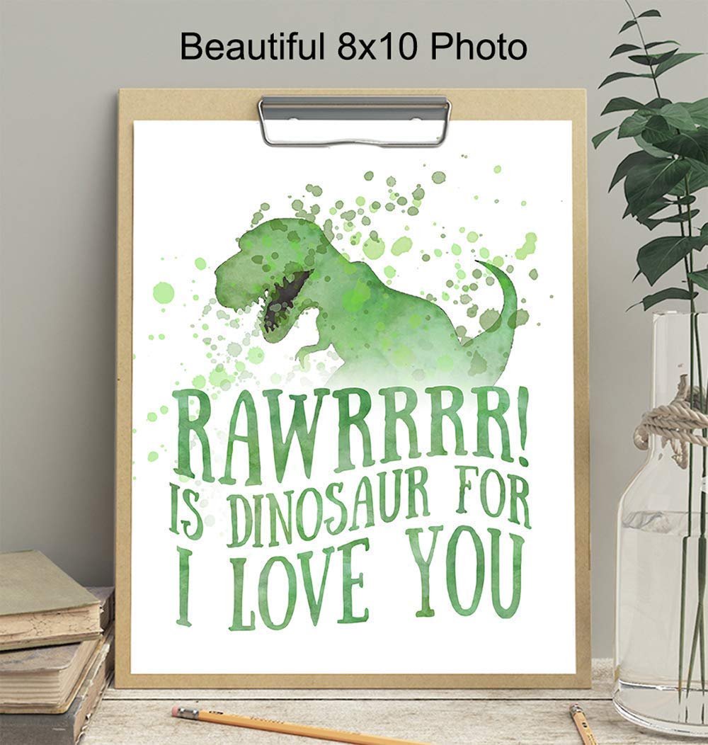 Rawr Means I love You in Dinosaur – Nursery Decor Dinosaur Love Typography Wall Art Print Poster – Unique Home Decoration for Boys or Kids Room,