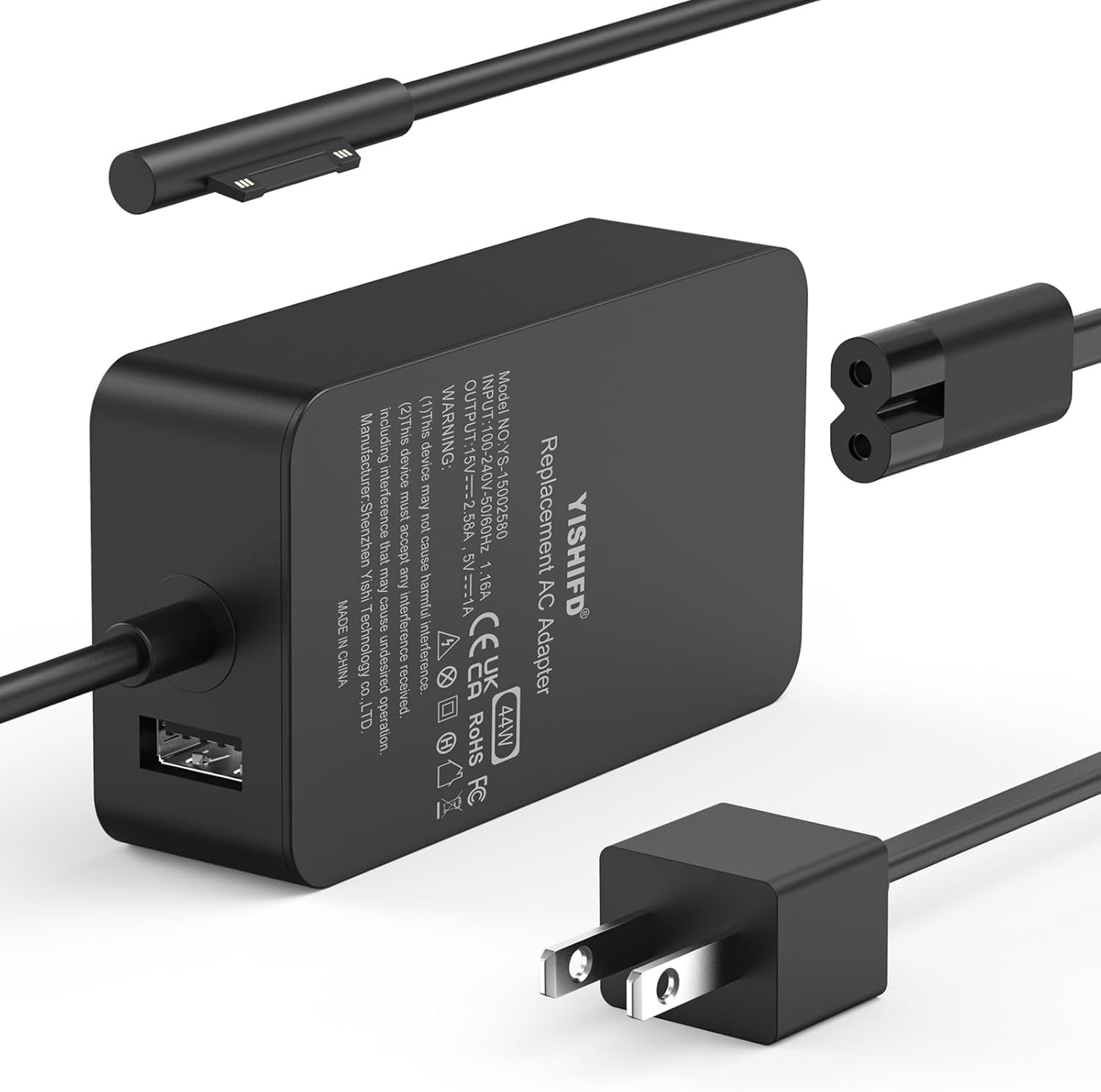 Cargador de superficie de 15 V 2.58 A, fuente de alimentación de 44 W, repuesto para Microsoft Surface Pro 34567, Surface Laptop 321, Surface GoBook