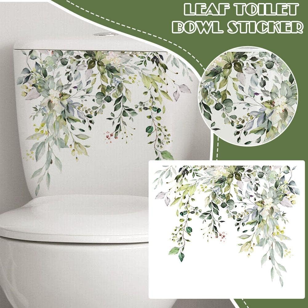 Calcomanías para tapa de inodoro con hojas verdes, hojas verdes, flores, hojas verdes, calcomanías de pared autoadhesivas, adhesivo de pared de