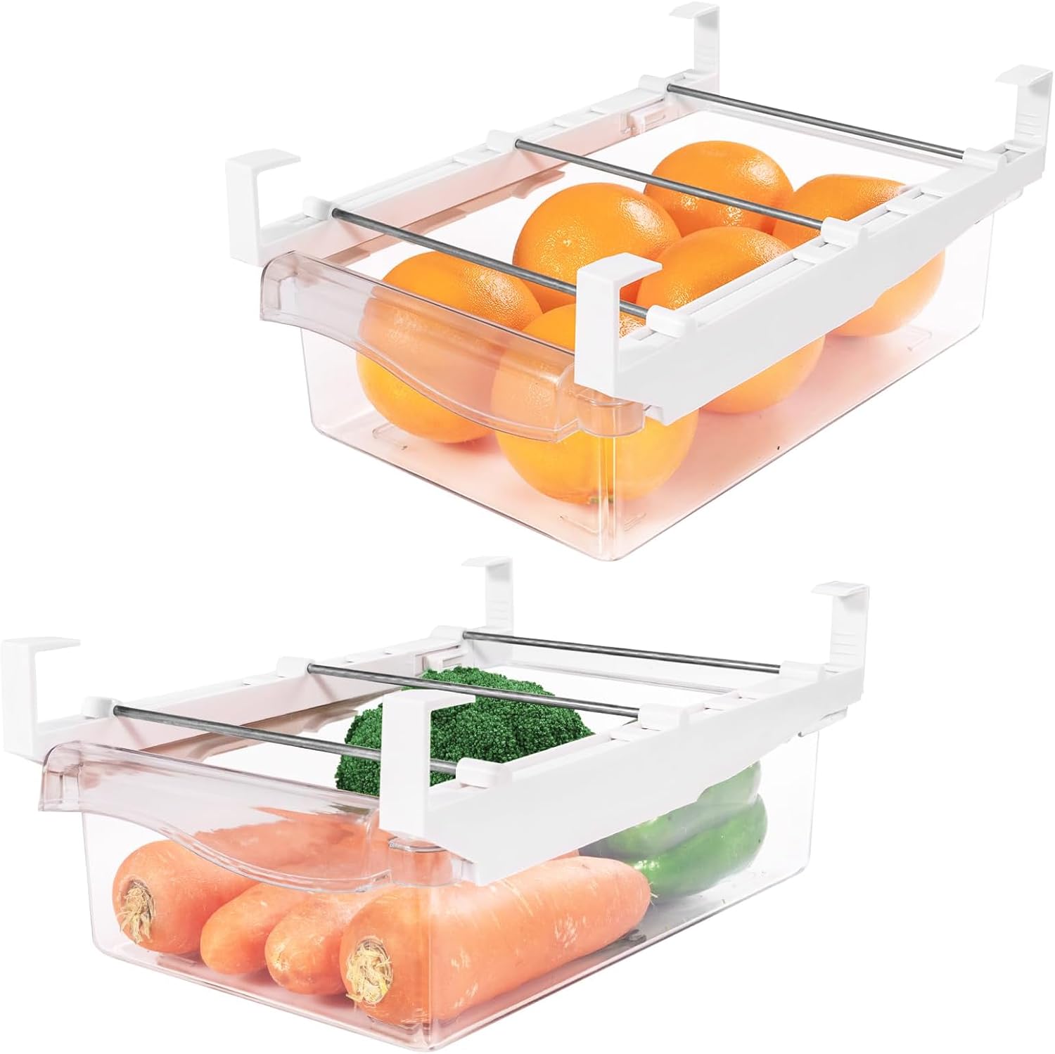 URALFA Paquete de 2 organizadores de cajones para refrigerador, cajones de refrigerador para frutas y verduras, organización y caja de