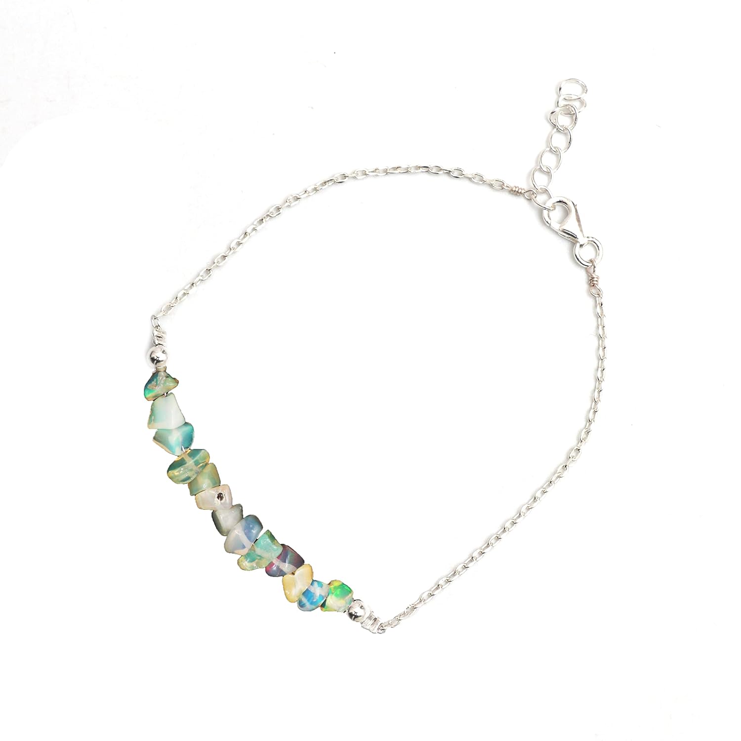 GemInspire 925 Sterling Silver Natural Ethiopian Opal Chips Bar Bracelet, Dainty Bracelet, Silver Jewelry Gift For Her (Ethiopian Opal)