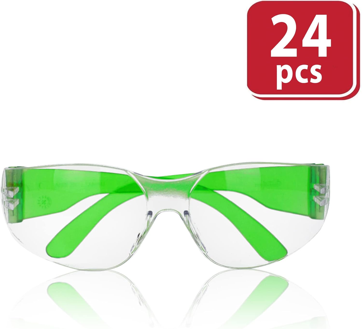 SAFE HANDLER BISON LIFE – Paquete de 24 pares de gafas de seguridad con patillas verdes con lente transparente, ANSI Z87, resistentes a impactos y