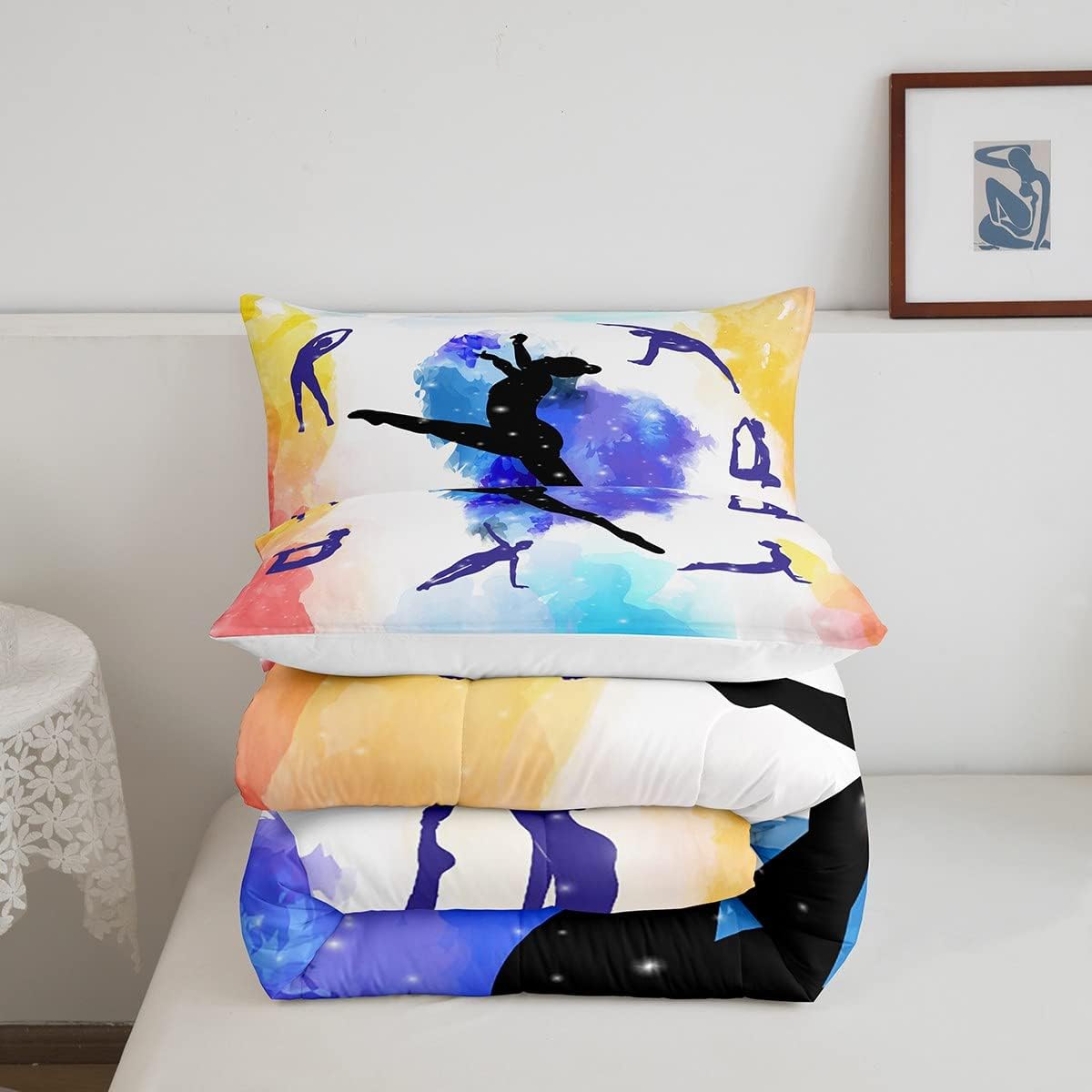 Juego de ropa de cama de gimnasia para niñas, juego de edredón de bailarines de gimnasta, tamaño individual, edredón de plumón de regalo de gimnasia