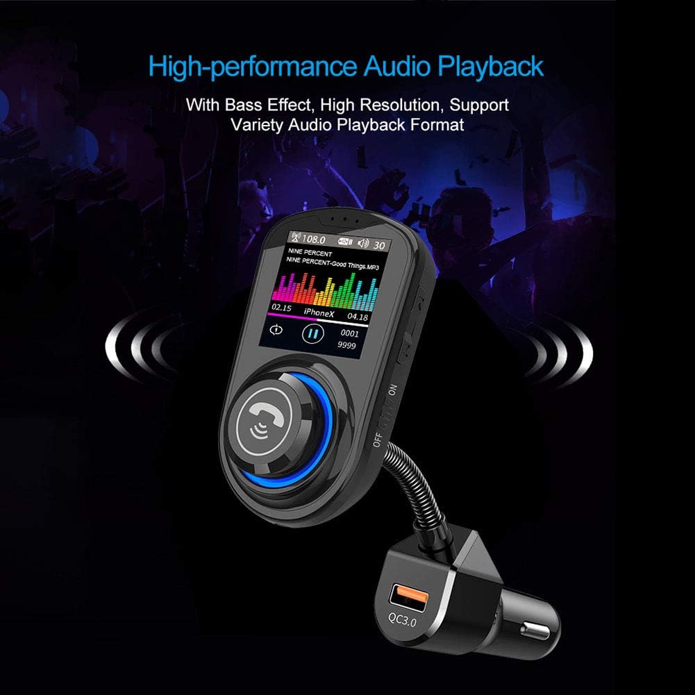 WYYHAA Transmisor FM Bluetooth para coche, 1.8 pulgadas pantalla LCD a color QC3.0 cargador de coche inalámbrico manos libres transmisor FM