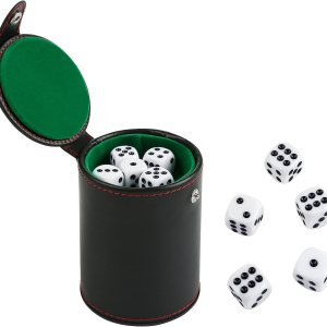 GWHOLE Juego de dados de cuero con compartimento de almacenamiento, coctelera de forro de fieltro con 5 dados de puntos para juegos de Farkle GWHOLE Juego de dados de cuero con compartimento de almacenamiento, coctelera de forro de fieltro con 5 dados de puntos para juegos de Farkle