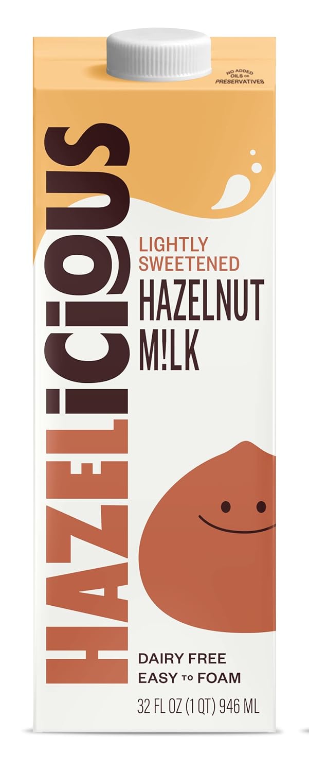Hazelicious Leche de avellana ligeramente endulzada, vegana, sin OMG, sin lácteos y a base de plantas, espuma perfectamente y apta para baristas,