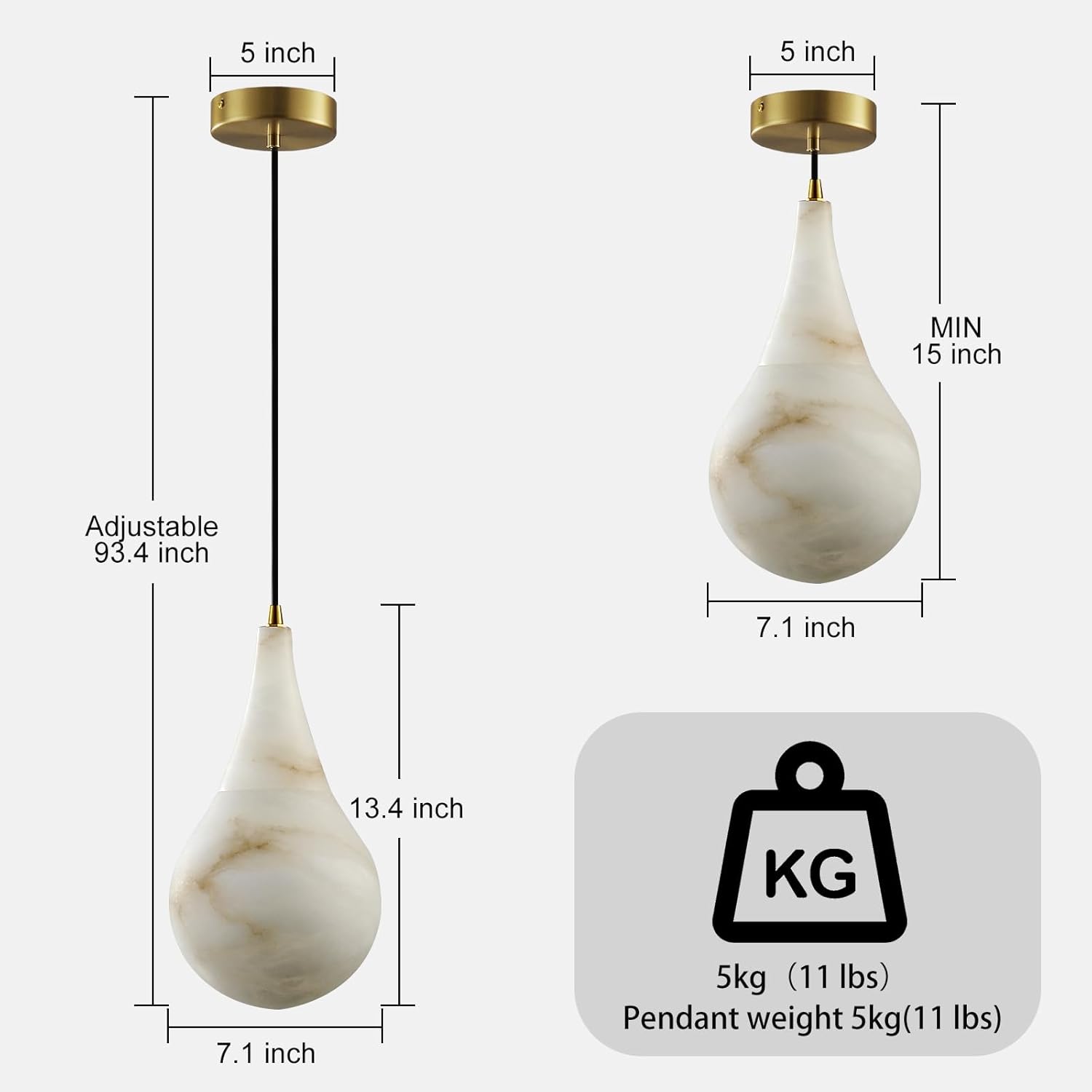 Luces colgantes de alabastro para isla de cocina, modernas lámparas colgantes de mármol para dormitorio, baño, sala de estar, comedor D-7 pulgadas