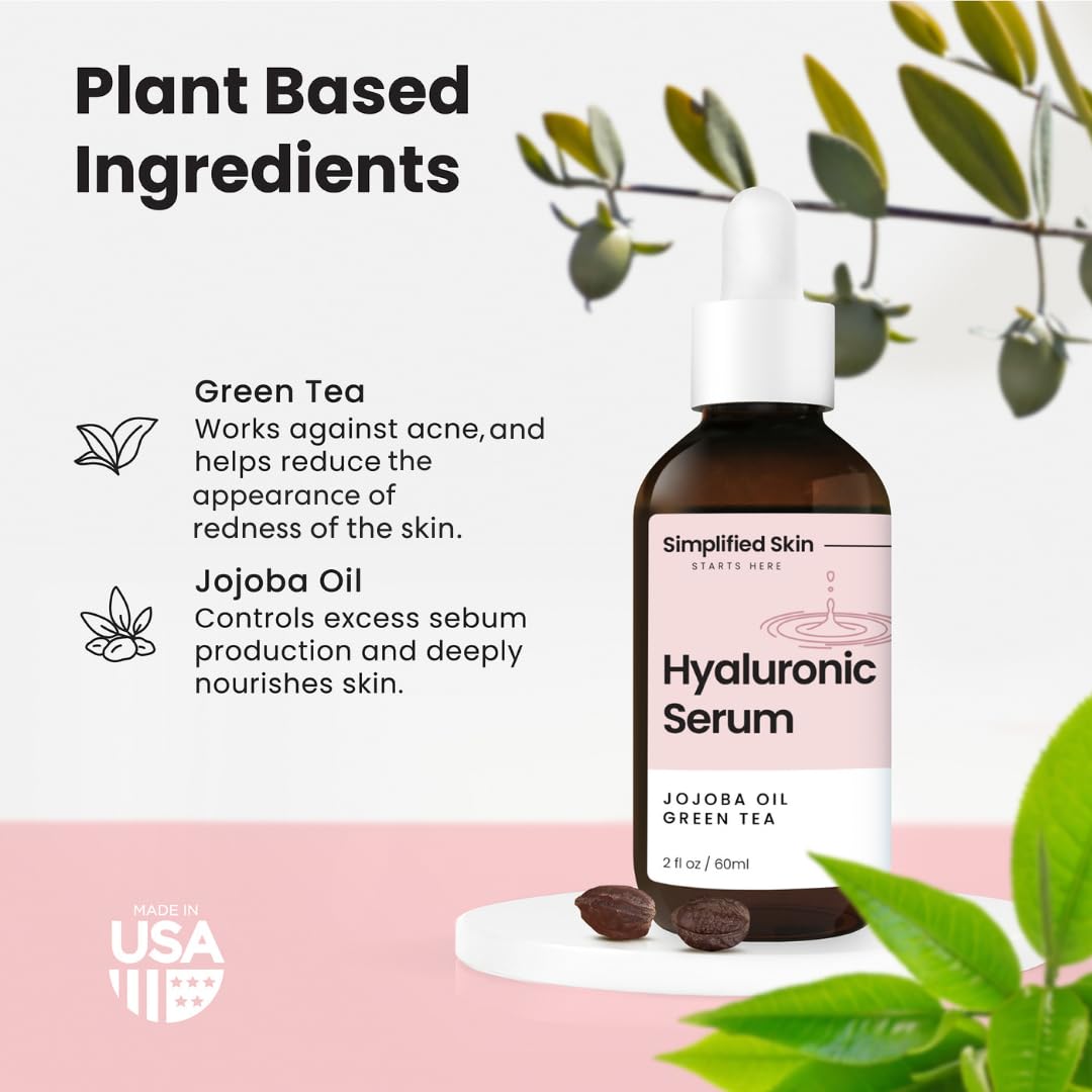 Suero de vitamina C de ácido hialurónico para la cara (2 onzas) con té verde para antienvejecimiento atemporal, alternativa de suero de retinol
