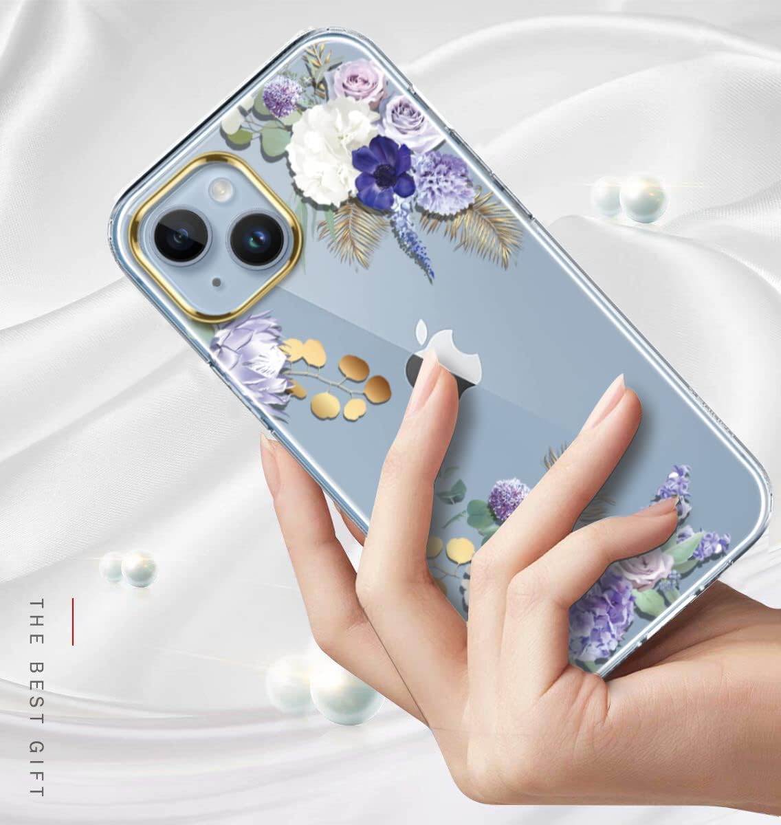 luolnh Funda compatible con iPhone 13 con flores, para mujeres femeninas, a prueba de golpes, transparente, patrón floral, carcasa trasera dura para