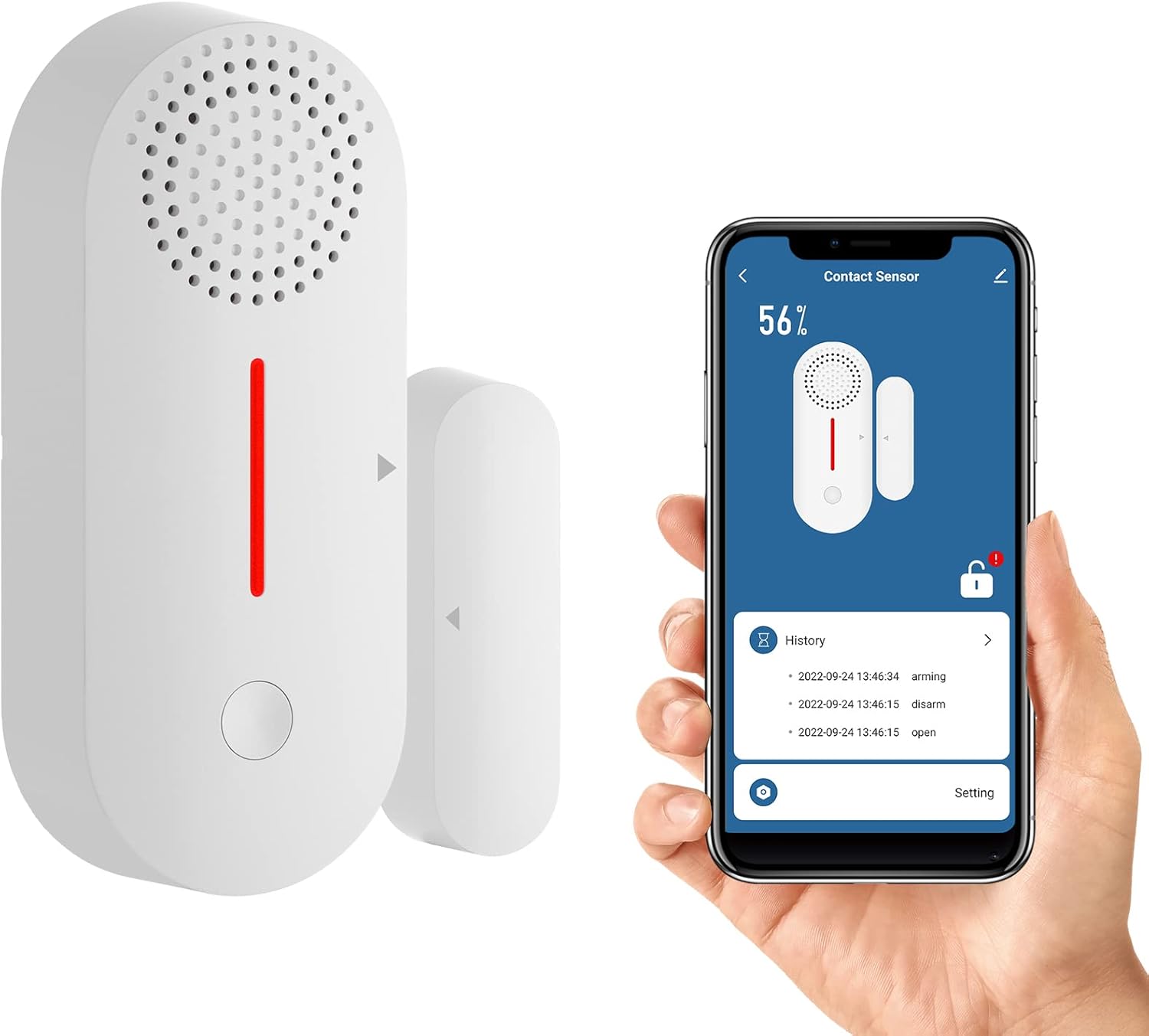 Sensor de alarma WiFi para ventana de puerta con aplicación de 2.4 GHz (con brazo de temporizador y desactivaciónretardo de tiempo) sonido