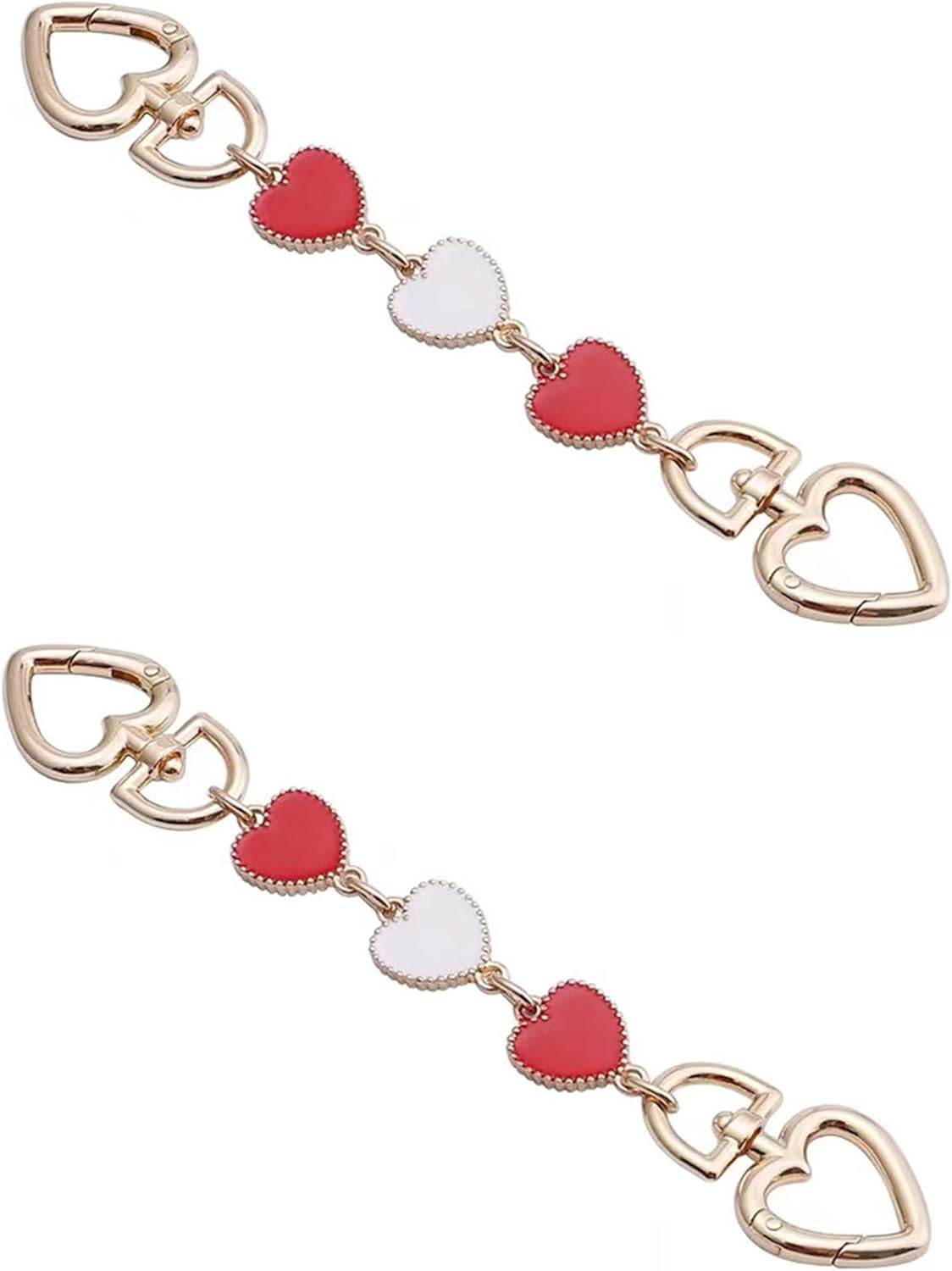 LOHGOU Correa de cadena para monedero, con dije de corazón, bolso de mano, cadena corta, extensor de correa de hombro (2 unidades, rojo, blanco,