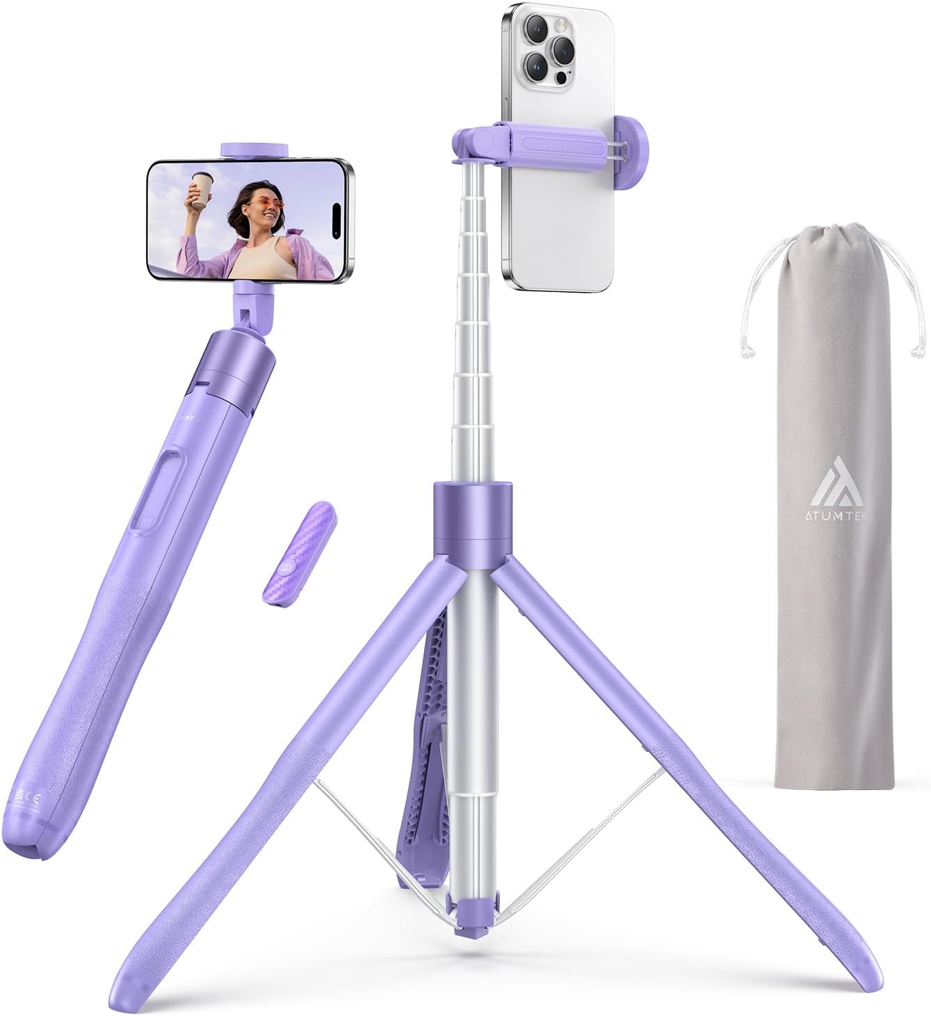 ATUMTEK Trípode selfie stick de 60 pulgadas, trípode extensible todo en uno con control remoto Bluetooth, bolsa de almacenamiento incluida, para