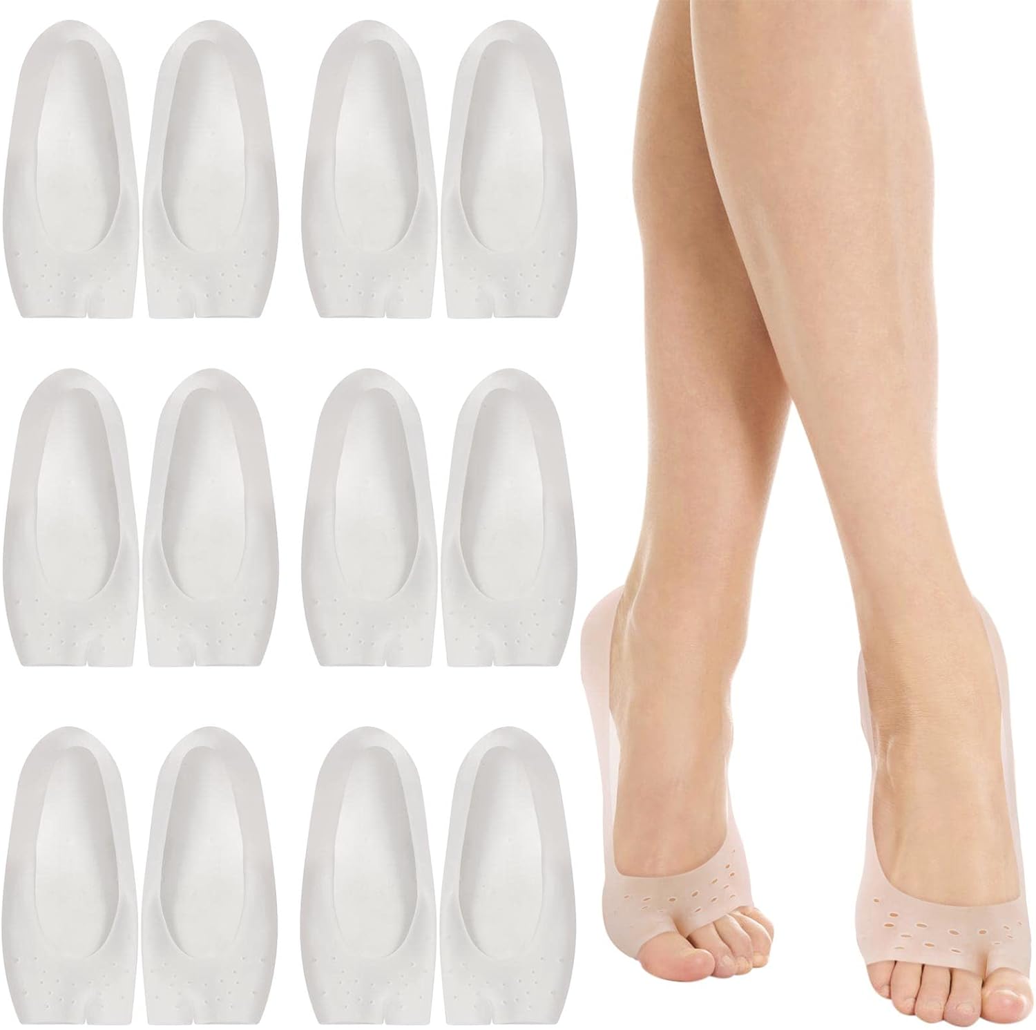 Tbestmax 12 calcetines de gel de silicona para pies secos agrietados, tacones para mujeres, calcetines de día y noche, W4-10  M5-8