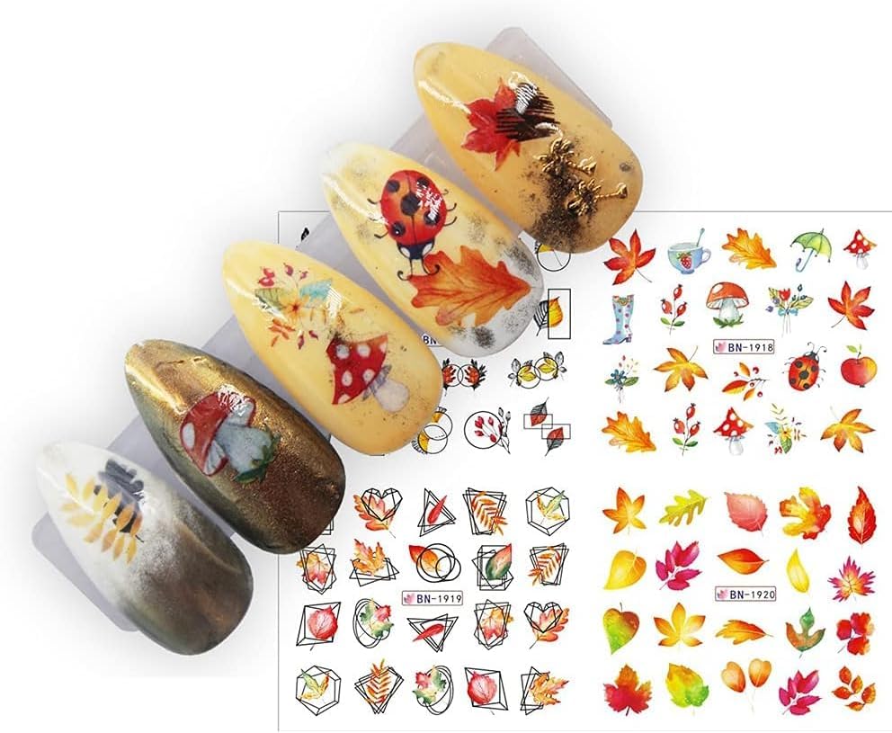 24 hojas de calcomanías de uñas de otoño, Acción de Gracias, calcomanías de arte de uñas de pavo, hoja de arce, calabaza, diseño de uñas,