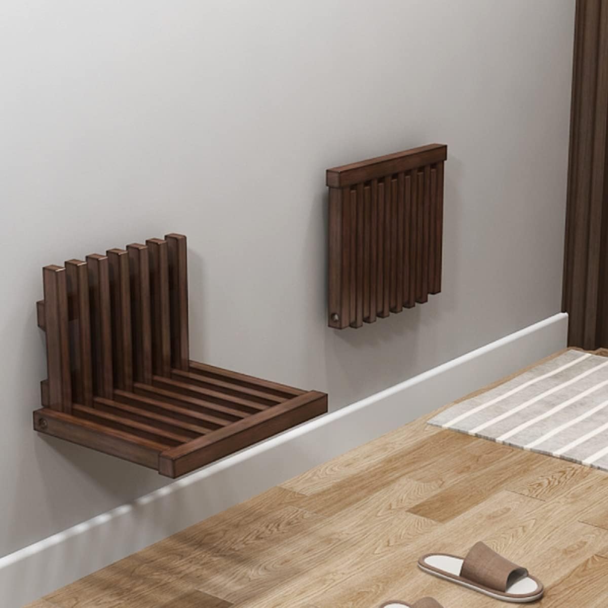 Gdrasuya10 Banco de ducha plegable montado en la pared, taburete plegable para silla de ducha de baño de madera maciza, estante para zapatos,
