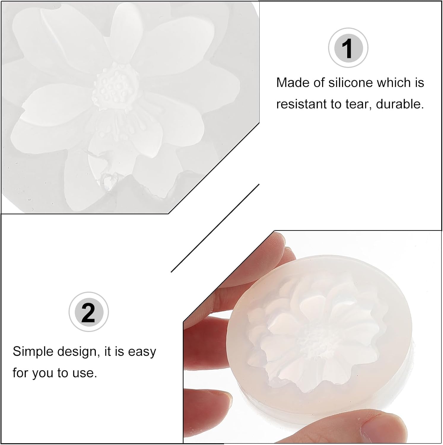 Healifty 3 moldes de silicona para flores de loto 3D, moldes de fundición de flores de loto de cristal, girasol, resina epoxi, moldes para
