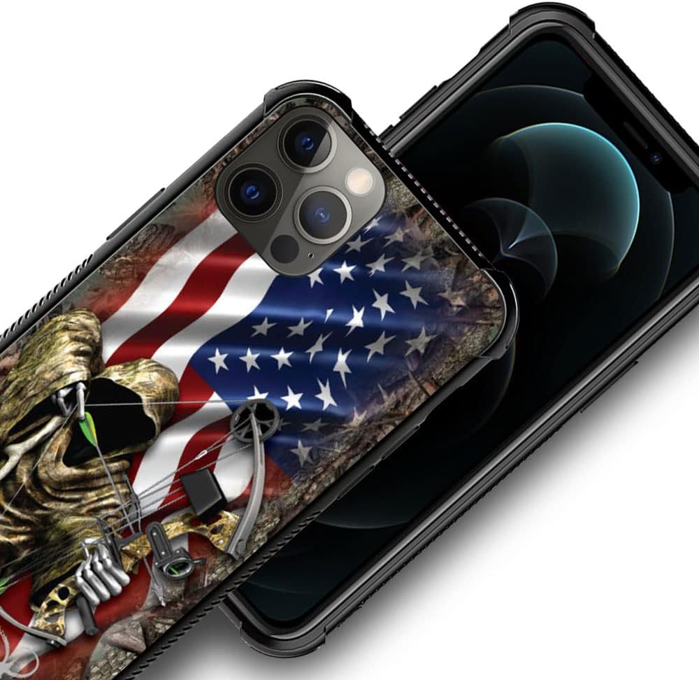 Funda compatible con iPhone 13 Pro Max, funda protectora de camuflaje con bandera estadounidense Bow Hunter para iPhone 13 Pro Max, funda protectora