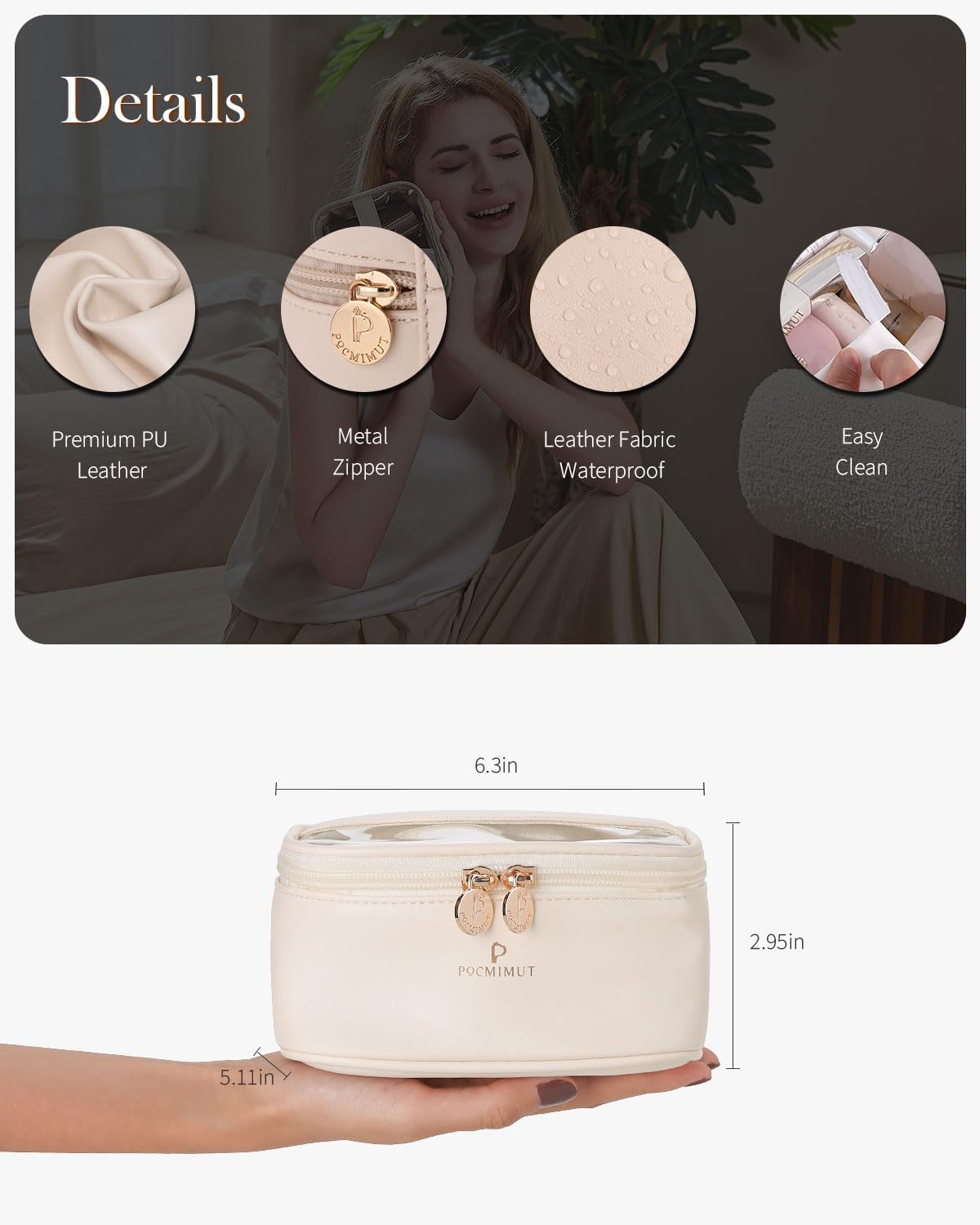 Pocmimut Bolsa de maquillaje transparente, bolsa de cosméticos de piel sintética, bolsa de maquillaje, accesorios de automóvil, organizador de