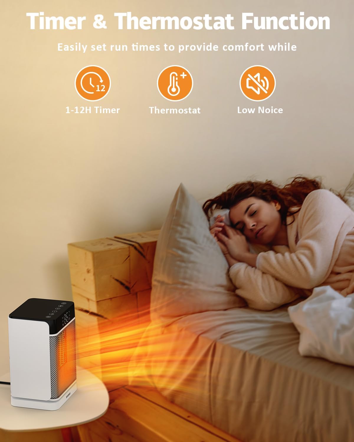 Calentador de espacio para uso en interiores, calor rápido de cerámica PTC de 1500 W, calentador portátil con termostato, modo ECO, oscilación de