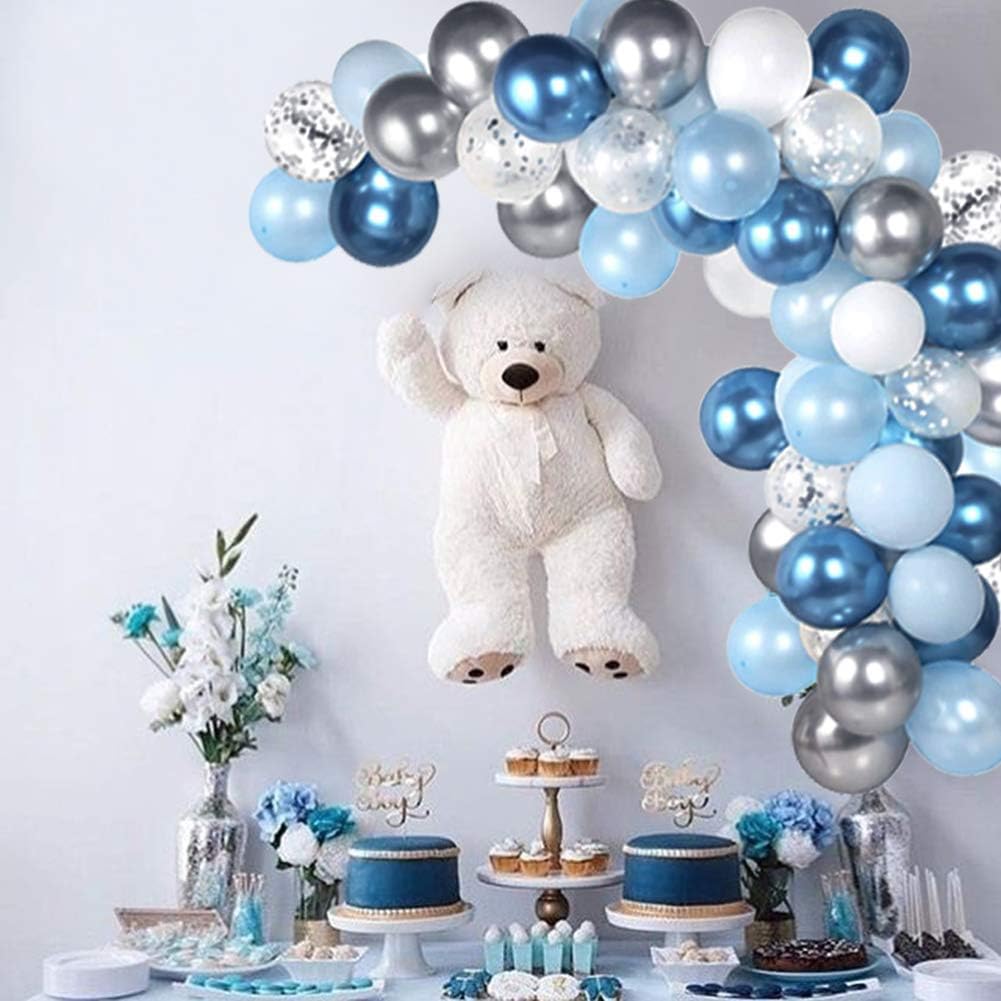 104 piezas de globos azules y plata para guirnalda, arco azul real globos metálicos para baby shower, cumpleaños, decoraciones para boda.