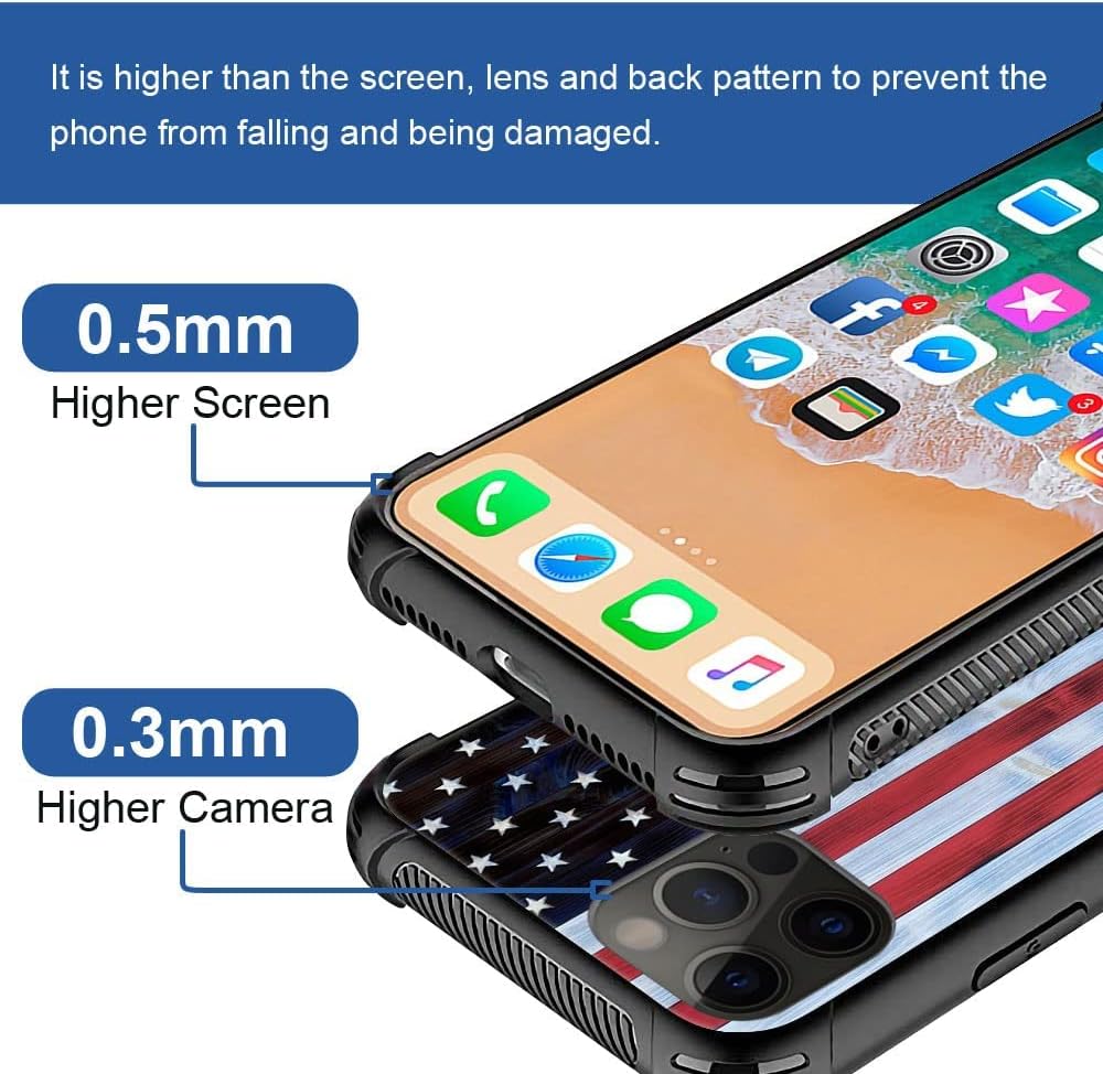 DAIZAG Funda compatible con iPhone 12, diseño de bandera estadounidense de grano de madera roja y blanca para iPhone 12 Pro, fundas para hombre y