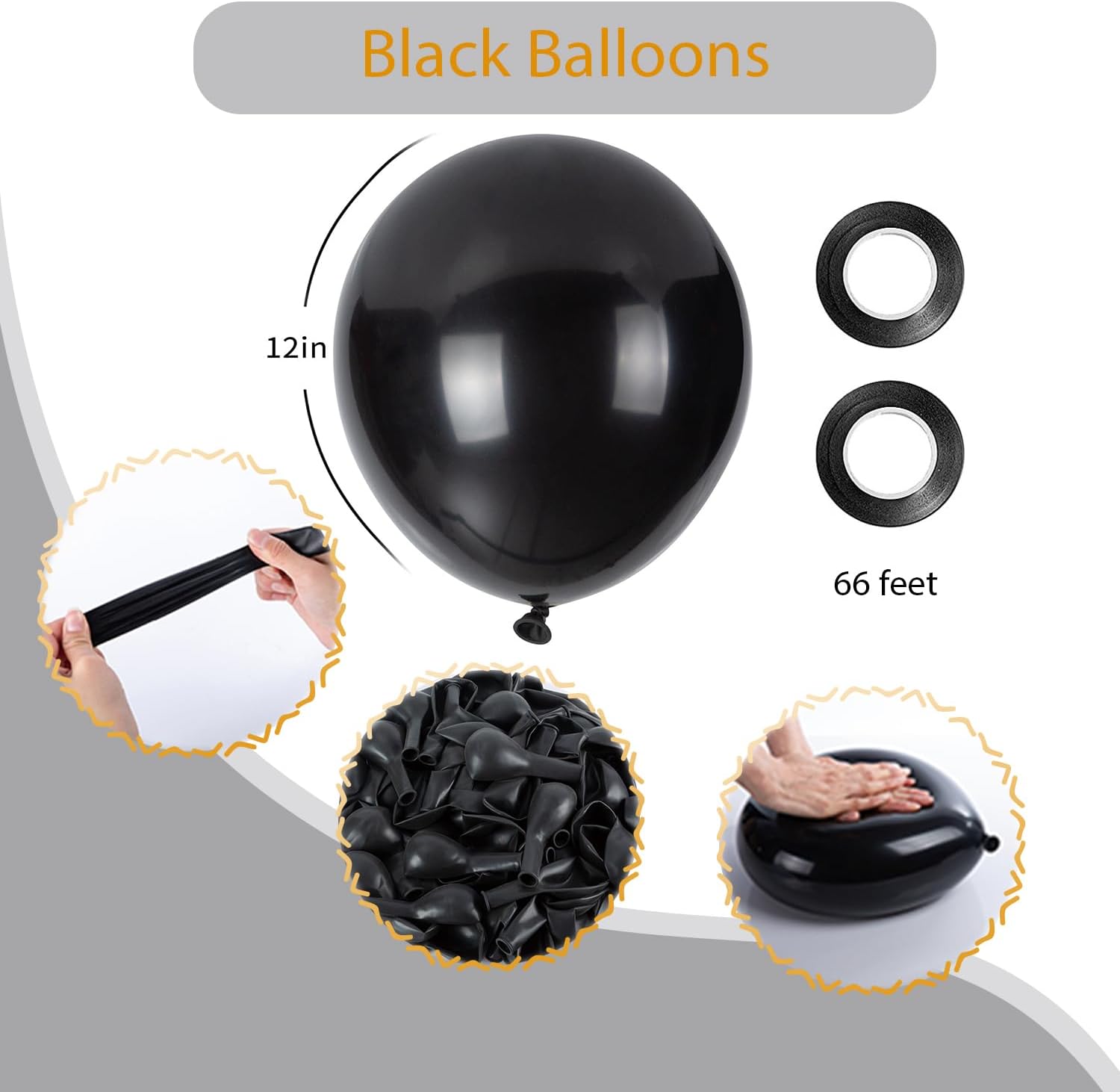 Paquete de 60 globos negros, globos de látex negros de 12 pulgadas, calidad de helio para fiesta de cumpleaños, graduación, vacaciones, boda, baby