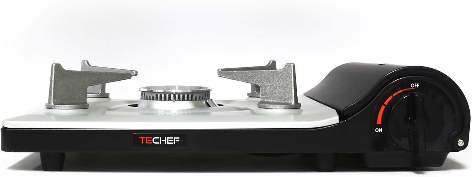 TECHEF – AGNI – Quemador portátil de gas butano, estufa de emergencia, estufa de cocina de campamento + 4 recipientes de combustible, fabricado en