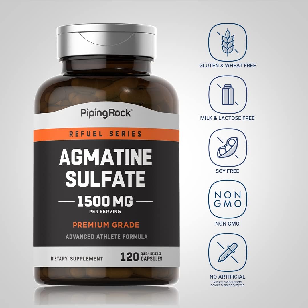 Piping Rock Sulfato de agmatina  500 mg  120 cápsulas  Suplemento sin OMG, sin gluten