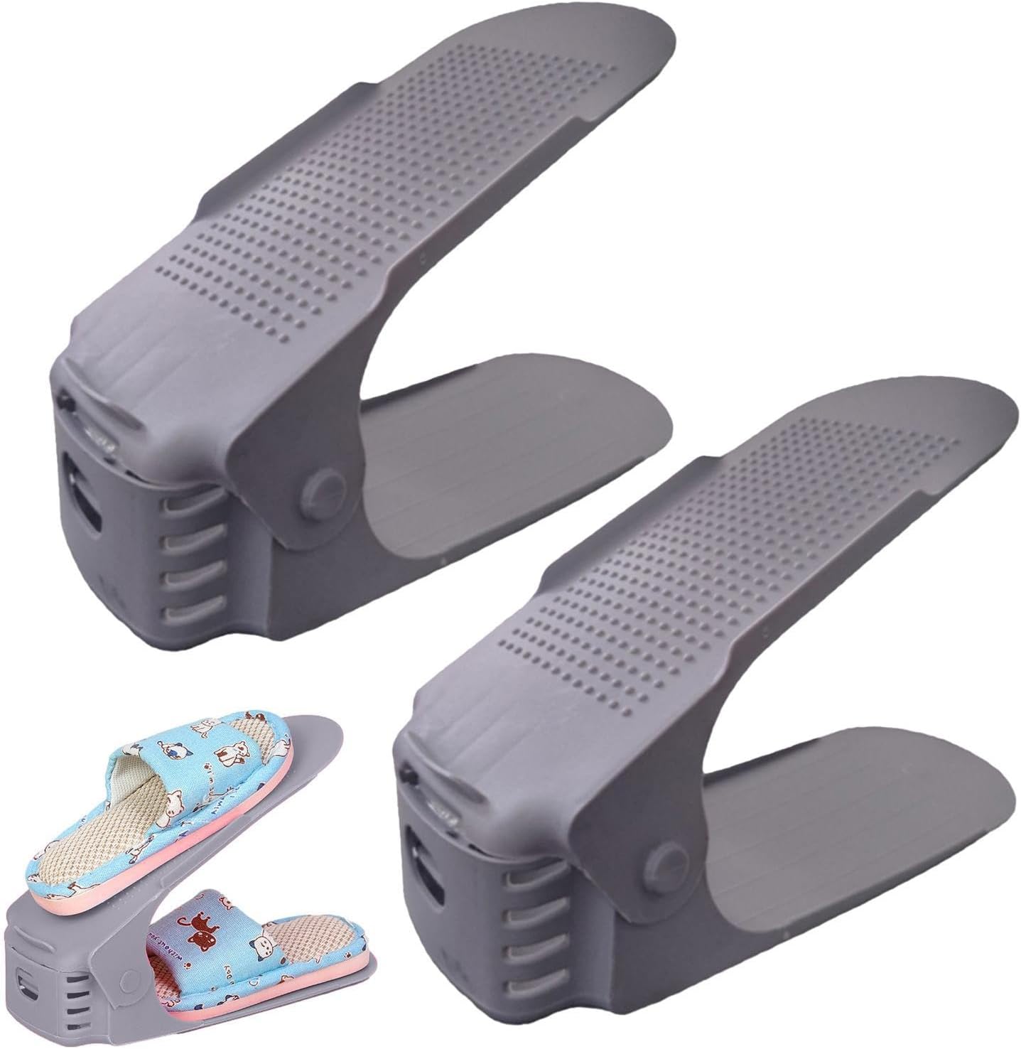 Organizador de ranuras para zapatos, apilador de zapatos ajustable, 4 piezas de ahorro de espacio para zapatos, soporte para zapatos de doble