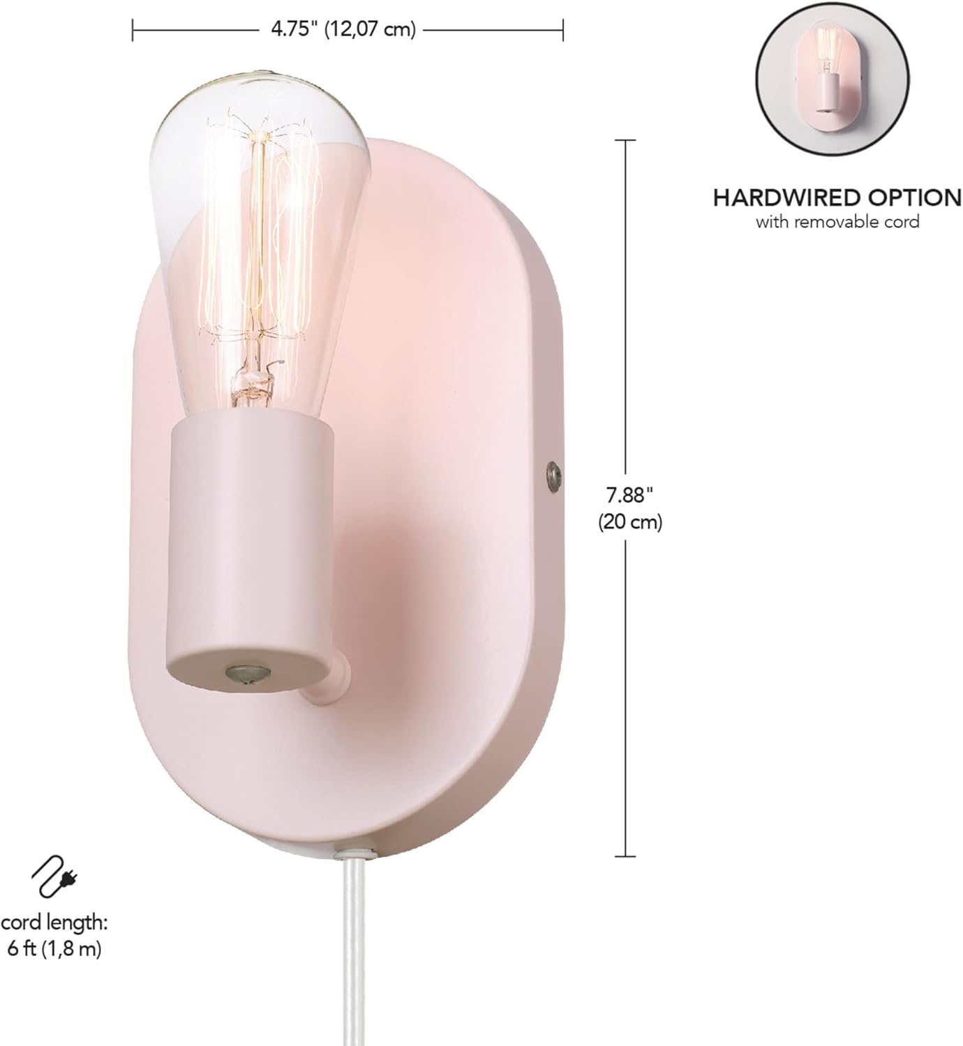 Globe Electric 52102 Kiel – Aplique de pared con 1 luz o cable duro, rosa mate, bombilla no incluida