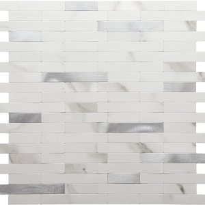 STICKGOO – Loseta en muro para despegar y pegar, azulejos de pared de PVC para pegar en cocina (5 láminas, statuario blanco con plateado metálico) STICKGOO – Loseta en muro para despegar y pegar, azulejos de pared de PVC para pegar en cocina (5 láminas, statuario blanco con plateado metálico)