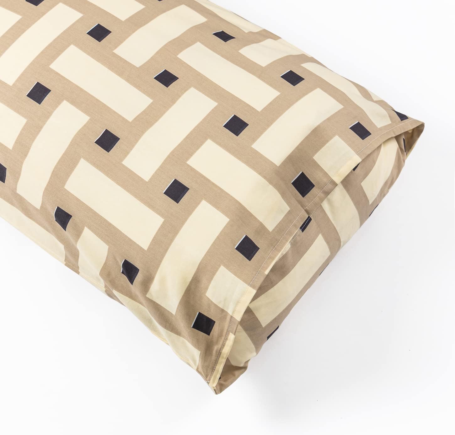 YuHeGuoJi Juego de funda de edredón geométrica beige, tamaño Queen, 100% algodón, funda de edredón a cuadros abstractos, juego de 3 piezas, 1 funda