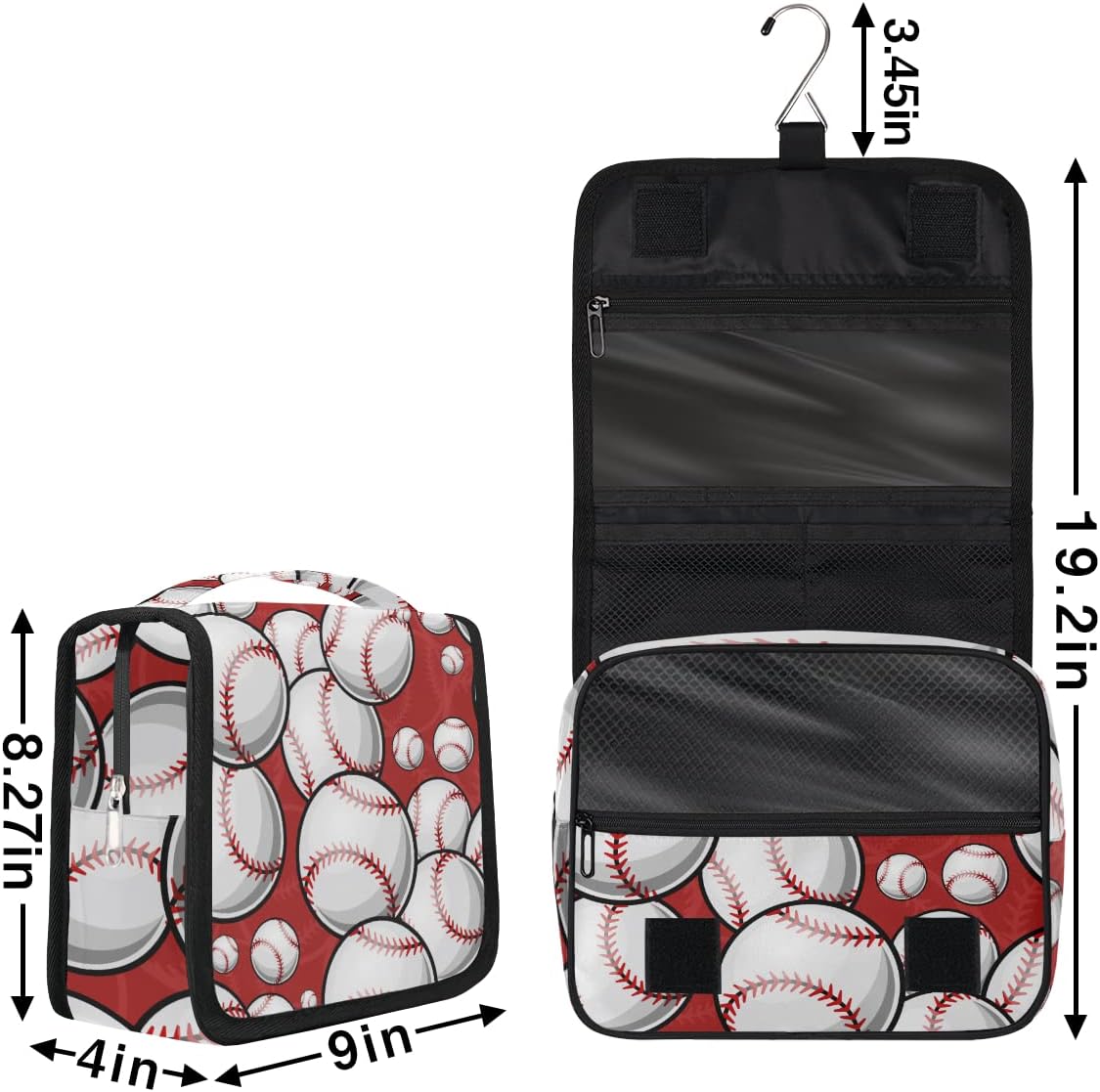 Neceser deportivo de béisbol para mujeres y hombres con gancho para colgar, patrón de béisbol, bolsa de cosméticos de viaje, estuche de maquillaje,