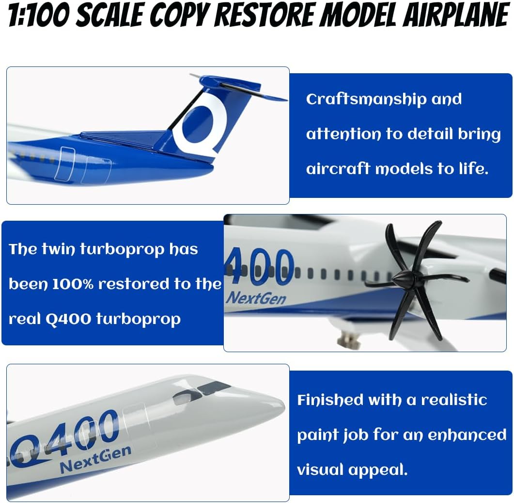 Bombardier Dash 8-Q400 Escala 1100 Modelo de turbohélice gemelo modelo de avión de aleación de resina fundido a presión con soporte y caja de regalo