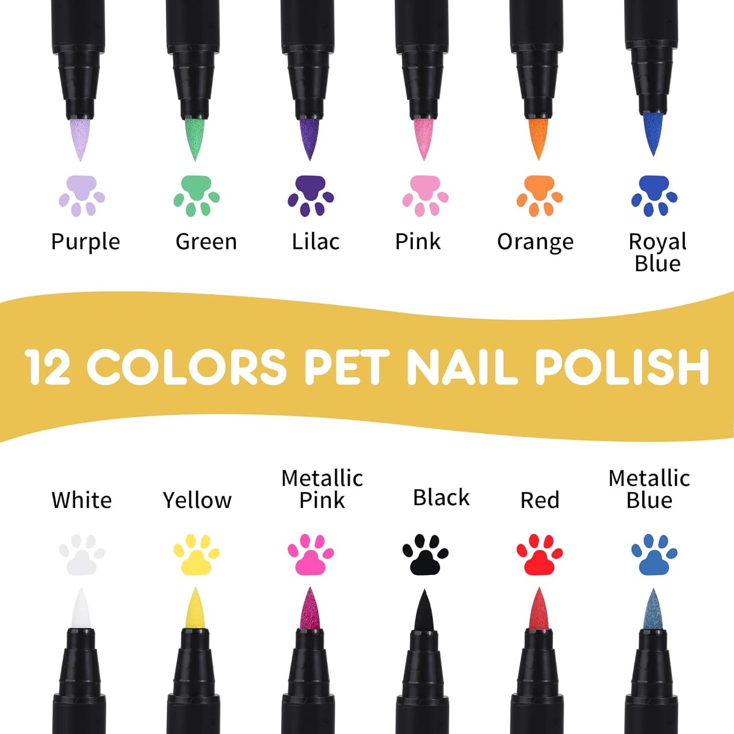 Bolígrafos de esmalte de uñas para perros de secado rápido, kit de esmalte de uñas de 12 colores para perros, gatos o pájaros, esmalte de uñas