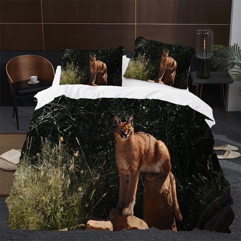 Dark Green Big Floppa Twin Duvet Cover Animal Print Twin Bedding Sets Soft Microfiber Comforter Cover and 2 Pillow Shams 20″X26″, Bed Set Duvet