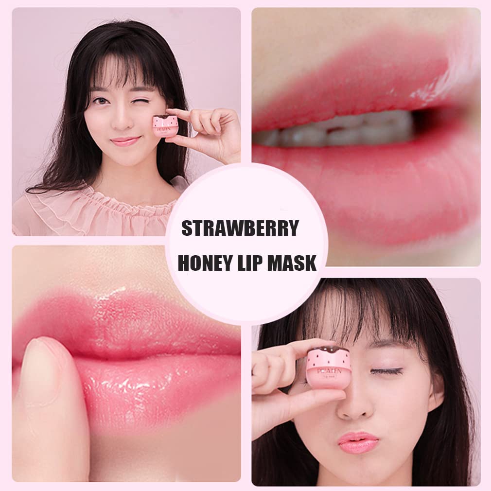 2 máscaras labiales con vitamina E de fresa, bálsamo labial pote de miel, hidratante y prevención exfoliante labial seco y agrietado, reduce las