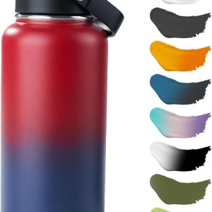 Botella de agua aislada de acero inoxidable, 32 onzas, doble pared aislada al vacío, botella de agua a prueba de fugas con popote de silicona, tapa Botella de agua aislada de acero inoxidable, 32 onzas, doble pared aislada al vacío, botella de agua a prueba de fugas con popote de silicona, tapa