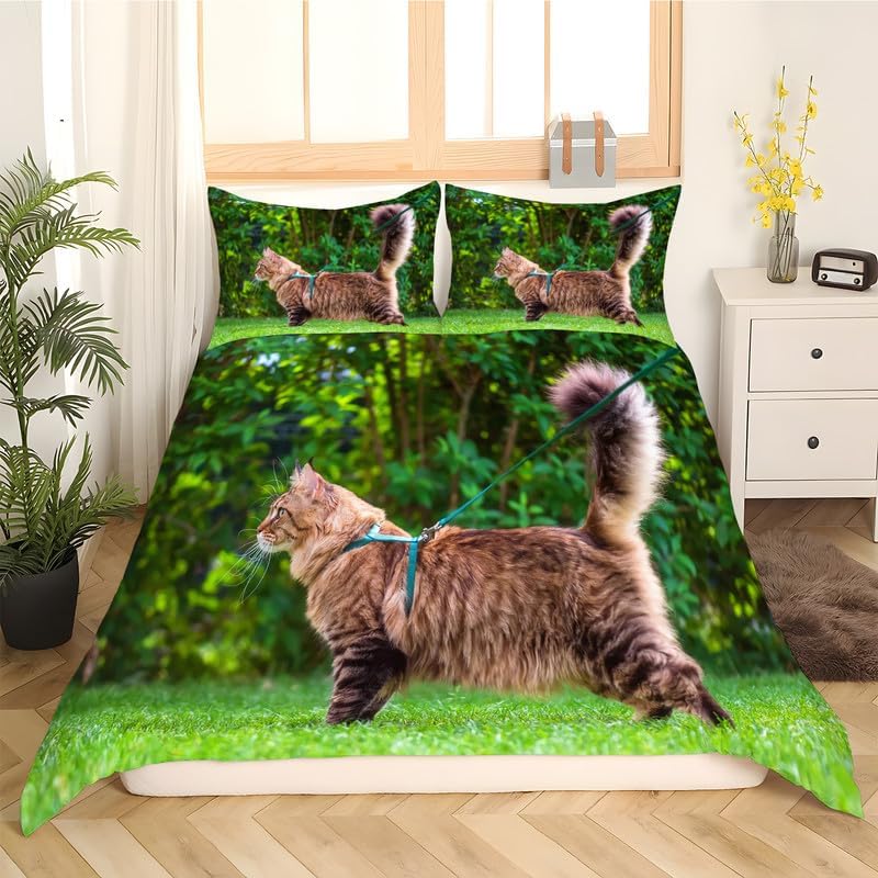 Dark Green Civet Cat Twin Duvet Cover Animal Print Twin Bedding Sets Soft Microfiber Comforter Cover and 2 Pillow Shams 20″X26″, Bed Set Duvet