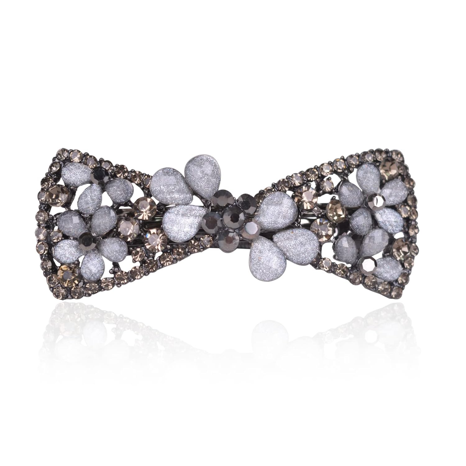 Horquilla de lujo con diamantes de imitación, diseño floral de cristal, pasador para el cabello, con lazo, regalo para mujeres y niñas (color A)