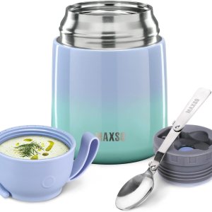 MAXSO Termo de sopa para alimentos fríos y calientes para adultos y niños, contenedor de almuerzo de acero aislado al vacío de 17 onzas con cuchara, MAXSO Termo de sopa para alimentos fríos y calientes para adultos y niños, contenedor de almuerzo de acero aislado al vacío de 17 onzas con cuchara,