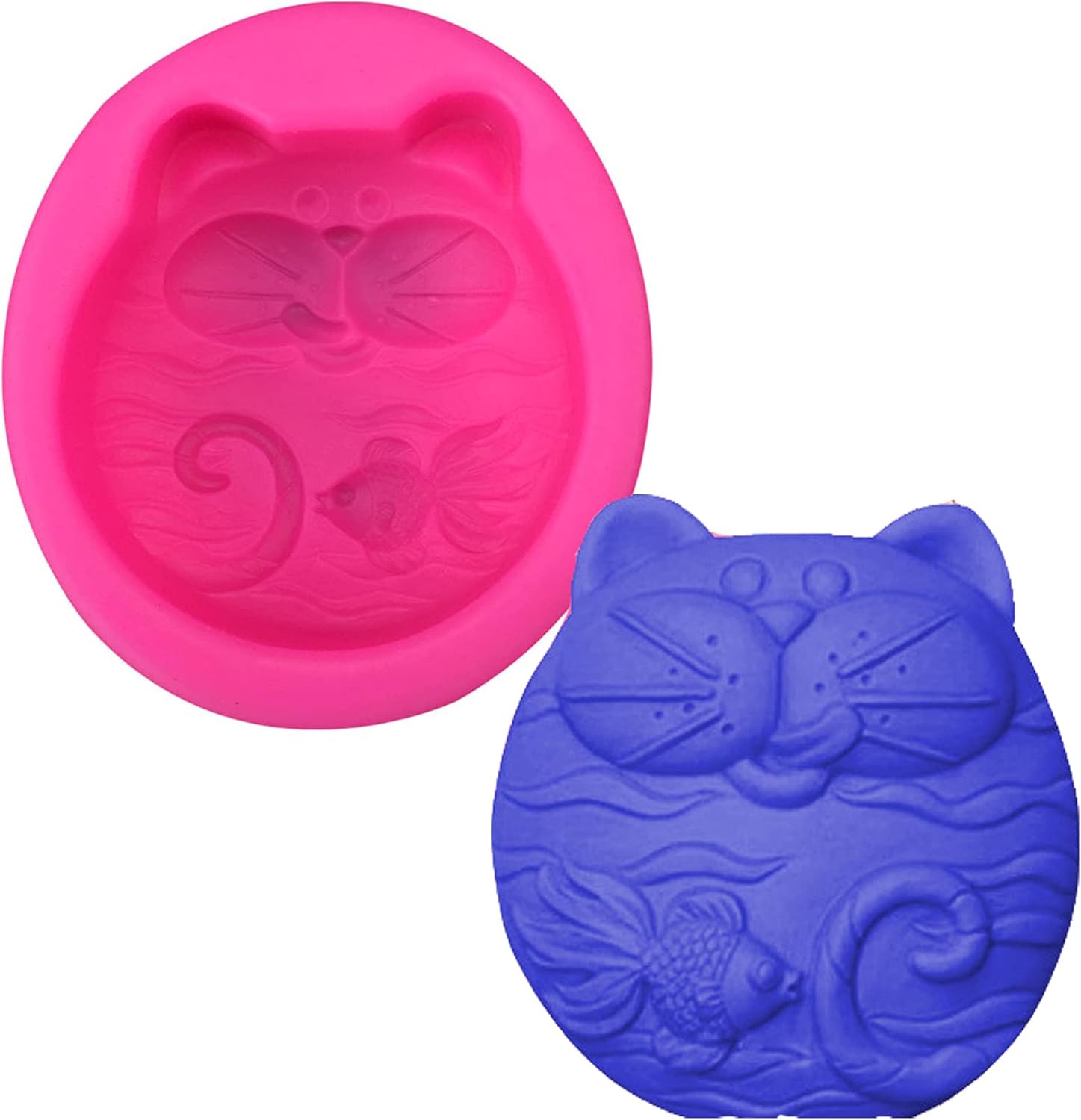 MAWADON Lindos moldes de silicona para gatos, con forma de gato de cara grande, molde de jabón de silicona, moldes para gatos y peces, moldes de