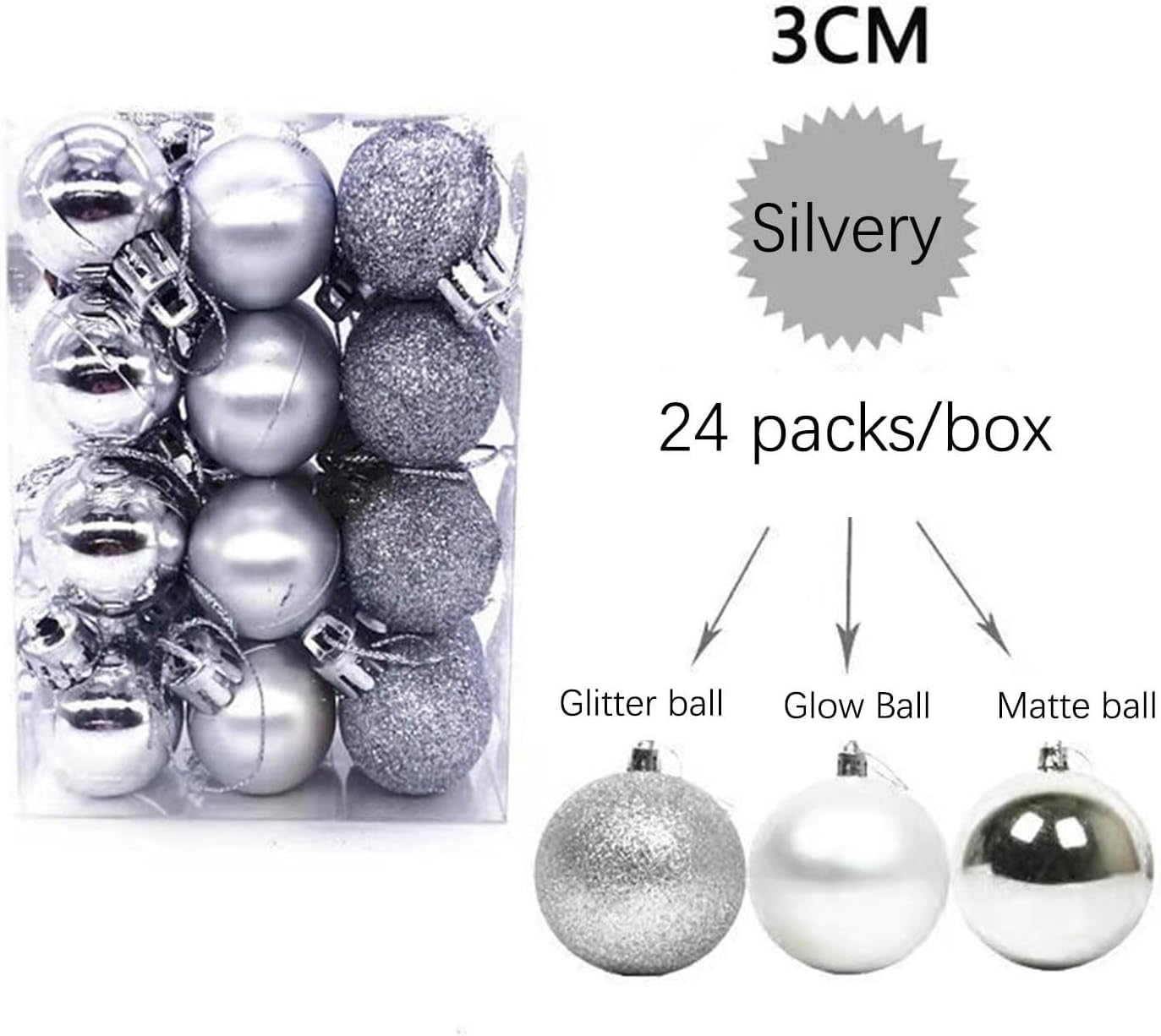24 adornos para árbol de Navidad, mini bolas de Navidad, pequeñas bolas de plástico inastillables para vacaciones, bodas, fiestas, decoración