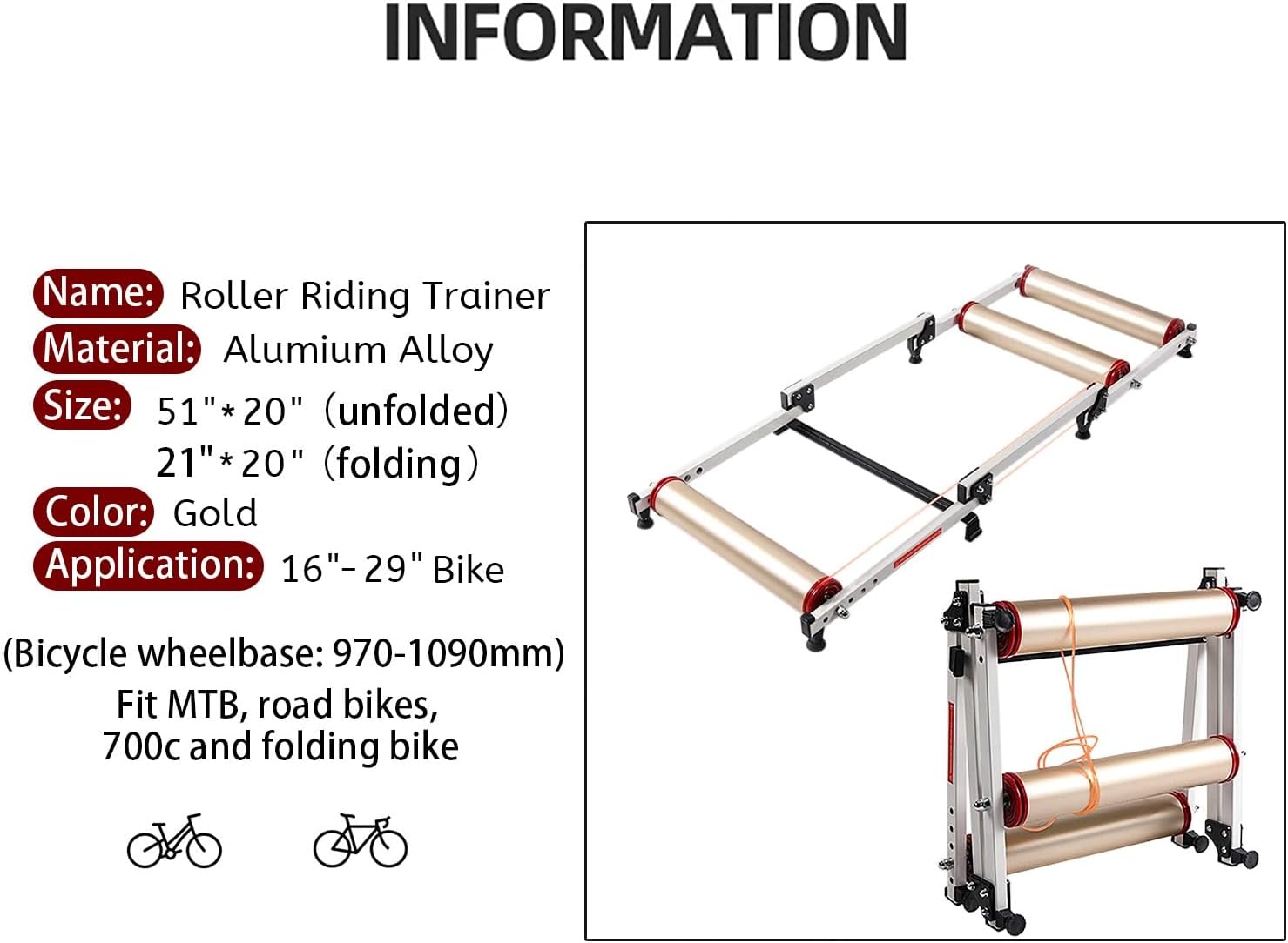 DIYTuning – Rodillos de bicicleta ajustables para bicicleta, soporte plegable para interiores, para el hogar, bicicleta de montaña, con resistencia