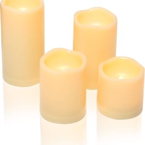 4 velas LED escalonadas sin flama, de pilas, impermeables, para exteriores, con temporizador, luz nocturna parpadeante de resina plástica, para 4 velas LED escalonadas sin flama, de pilas, impermeables, para exteriores, con temporizador, luz nocturna parpadeante de resina plástica, para
