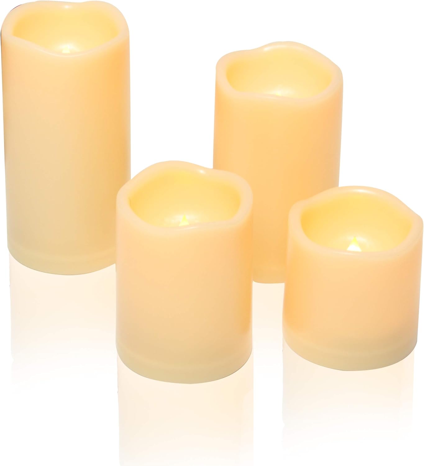 4 velas LED escalonadas sin flama, de pilas, impermeables, para exteriores, con temporizador, luz nocturna parpadeante de resina plástica, para